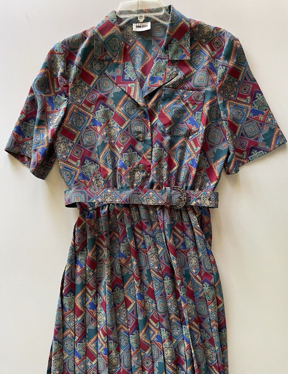 Vintage 80’s Leslie Fay Pleated Secretary Dress with Matching Belt - Size 12